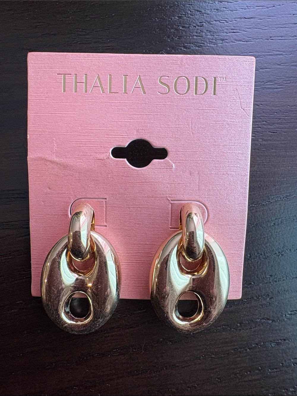 Thalia Sodi Shiny Gold Oval Link Drop Earrings